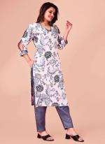 Cotton Grey Daily Wear Printed Readymade Kurti With Bottom